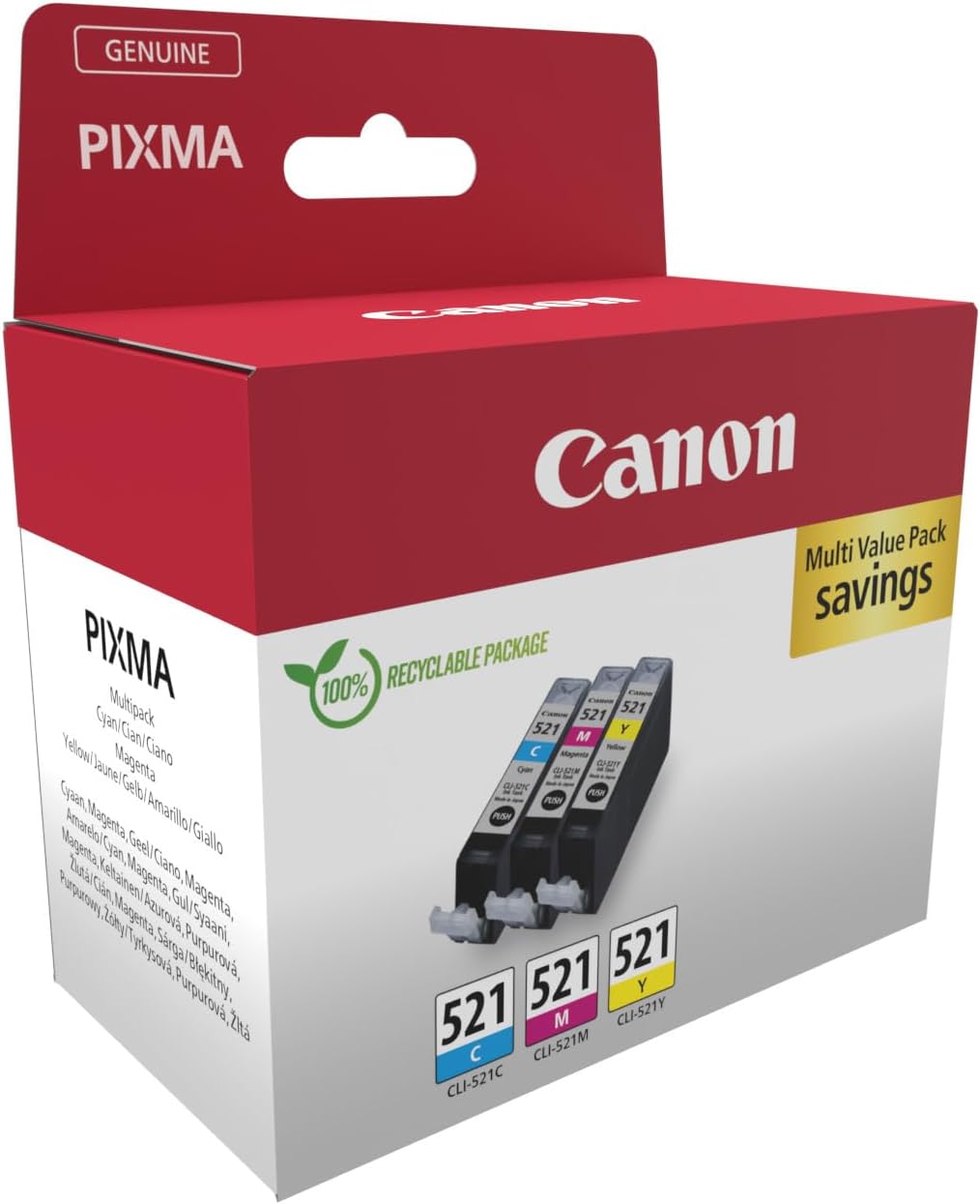 Canon CLI-521 C M Y Vorteilspack 3 Tintenpatronen (Cyan, Magenta, Gelb) Original