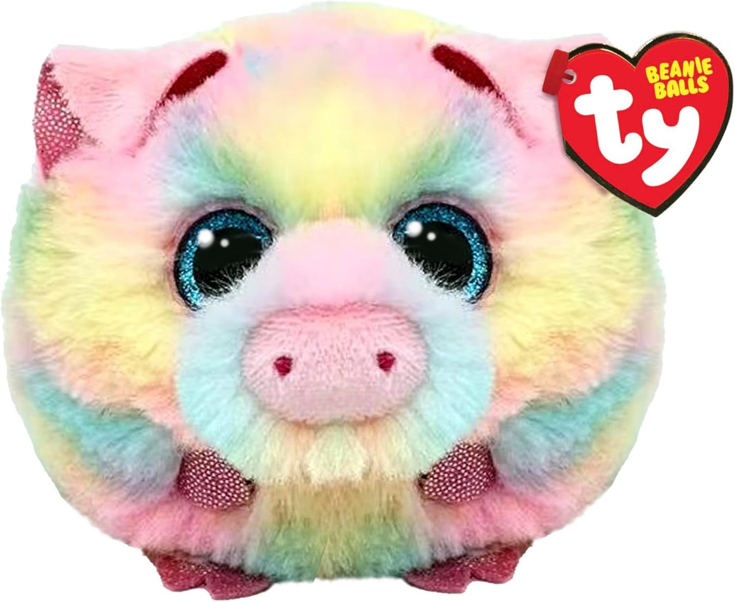 Ty Beanie Balls – Pigasso the Multicoloured Pig with Glitter Blue Eyes, Soft and Round Plush Animals to Collect – 8 cm – T42551