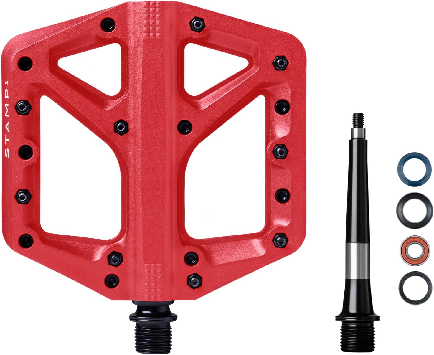 Crankbrothers Stamp Flat BMX/MTB Bike Pedal - Platform Bicycle Pedal, Minimal Profile, Adjustable Grip Stamp 1 Red L