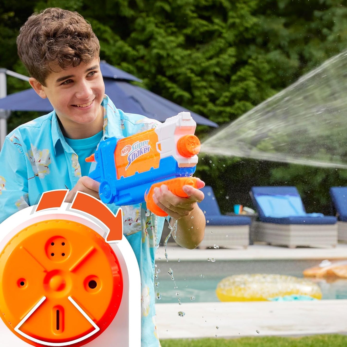 Nerf Super Soaker Flip Fill Water Blaster, 4 Spray Styles, Fast Fill, 887 Millilitre Tank, Water Toys
