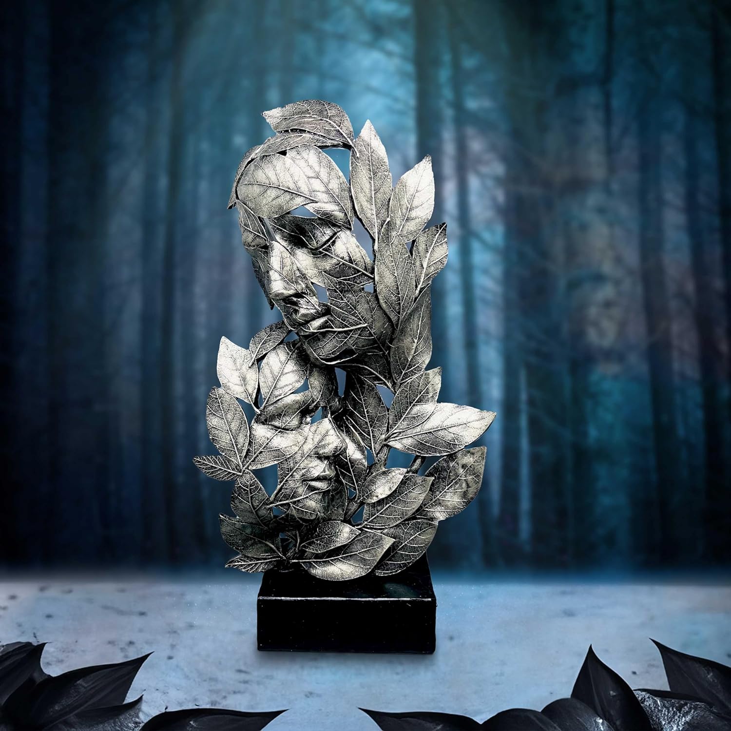 Nemesis Now Natural Emotion - Embrace 38cm, Resin, Silver, Mother & Child Leaves Sculpture, Baby Shower, For Nature & Art Lovers, Cast in the Finest Resin, Expertly Hand-Painted 38cm Silver