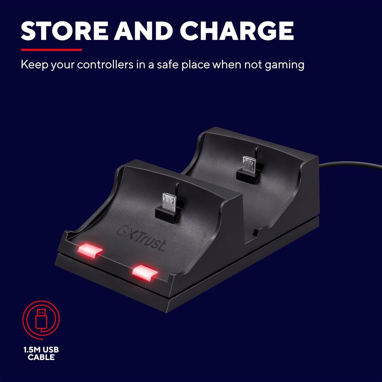 Trust Gaming Gxt 235 21681 Dubbel Oplaaddock, Voor Ps4 Controllers (Duo Charging Dock Usb, Laadindicator), Zwart, Een maat