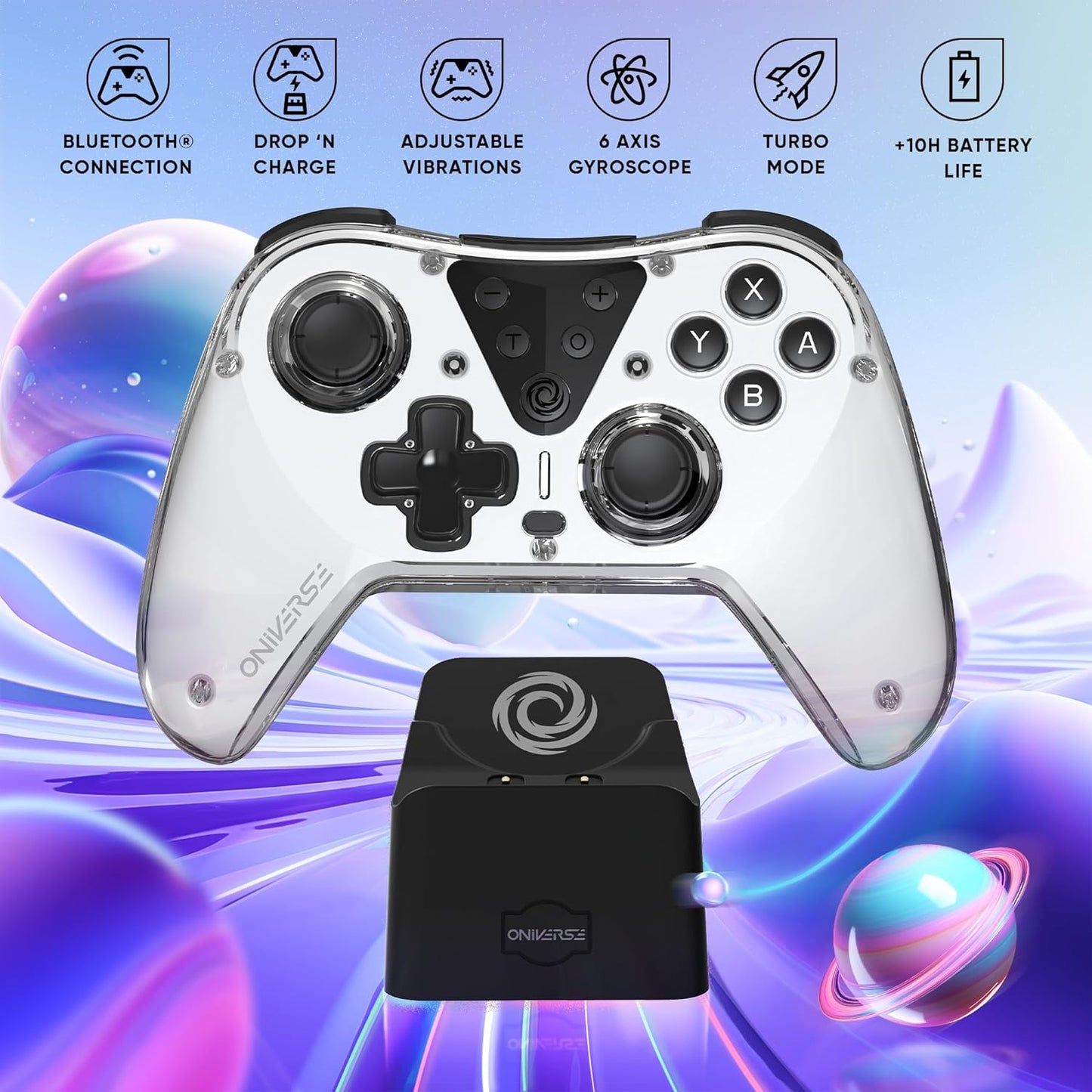 Nintendo Switch Oniverse Astralite Controller Wireless Smoked White Inkl. Charging Station