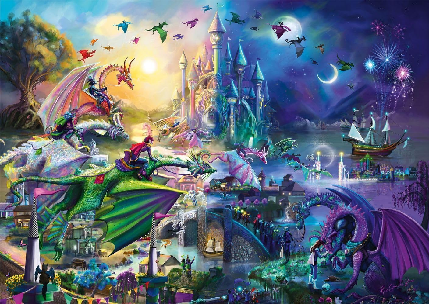 Puzzle 1000 pièces : Compétition nocturne de dragons