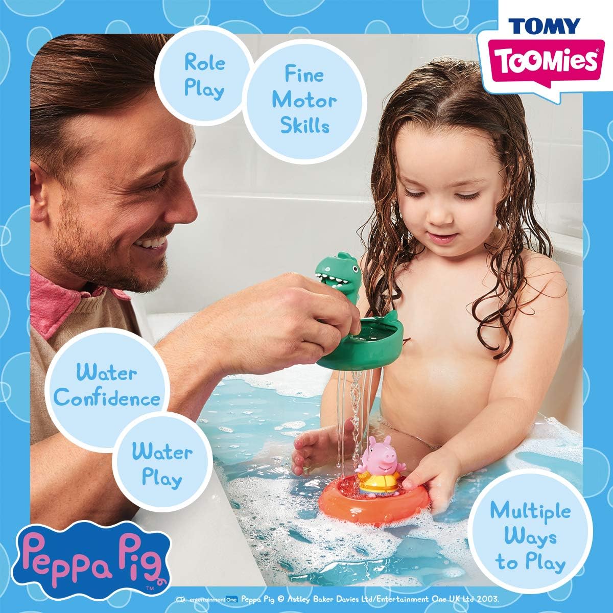TOMY Toomies Peppa Pig George's Dinosaur Bath Float, Baby Bath Toys, Kids Bath Toys for Water Play, Fun Bath Accessories for Babies & Toddlers, Suitable for 18 Months, 2, 3 & 4 Year Olds
