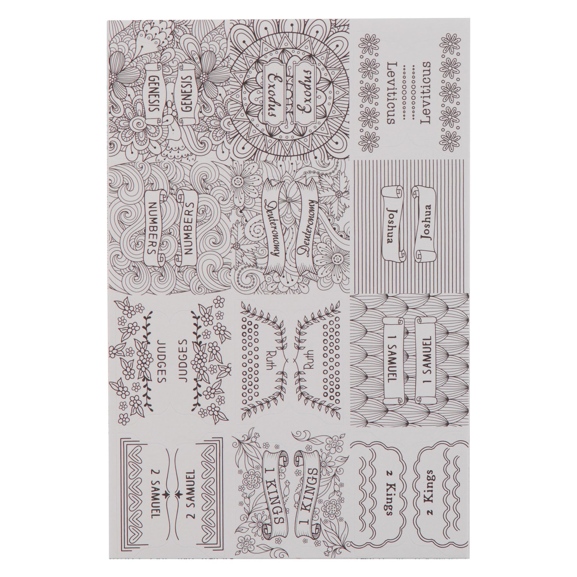 Christian Art Gifts Colorable Bible Indexing Tabs for Women, Men & Children: Self Adhesive Pre-Cut Tabs w/Matte Finish to Color 66 Bible Book Names, 6 Peel & Stick Sheets