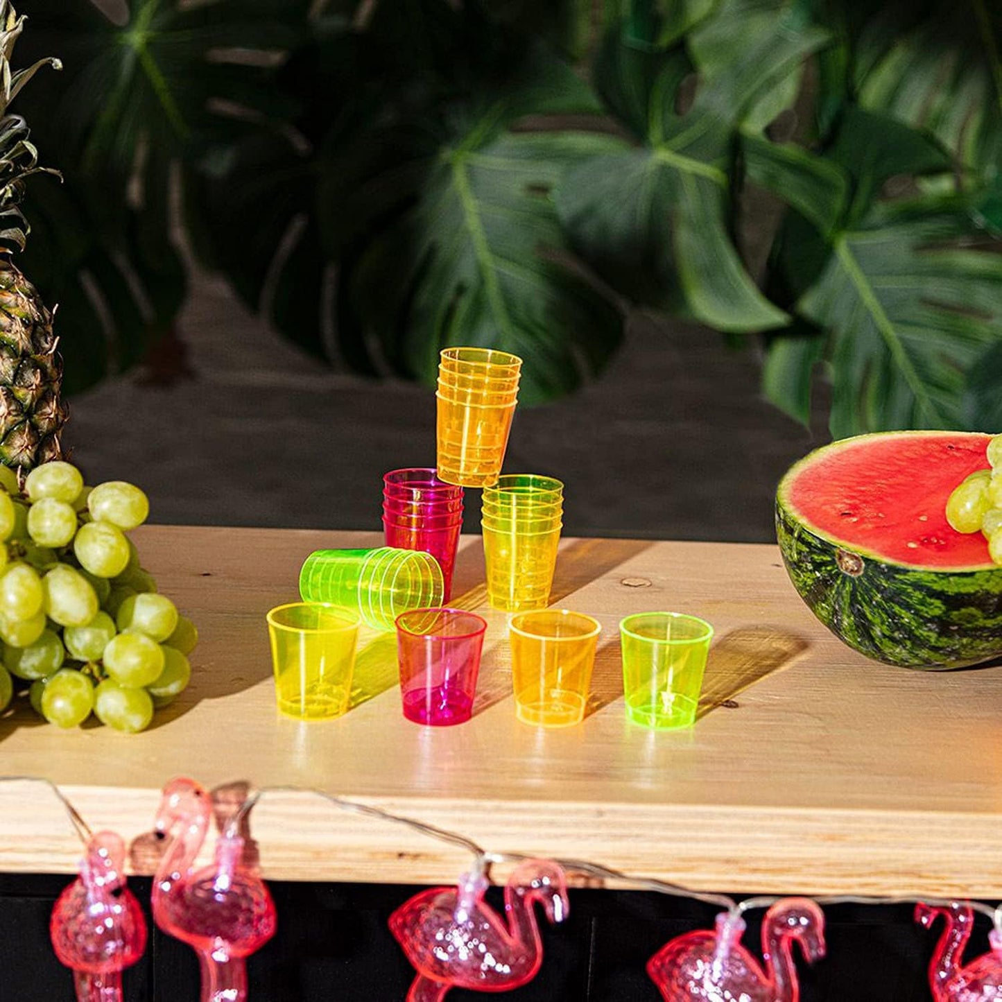 Boland 10201577 BOL31055 Set of 20 Plastic Shot Glasses, Adult, Pink, Yellow, Green, Orange, 20 Count (Pack of 1