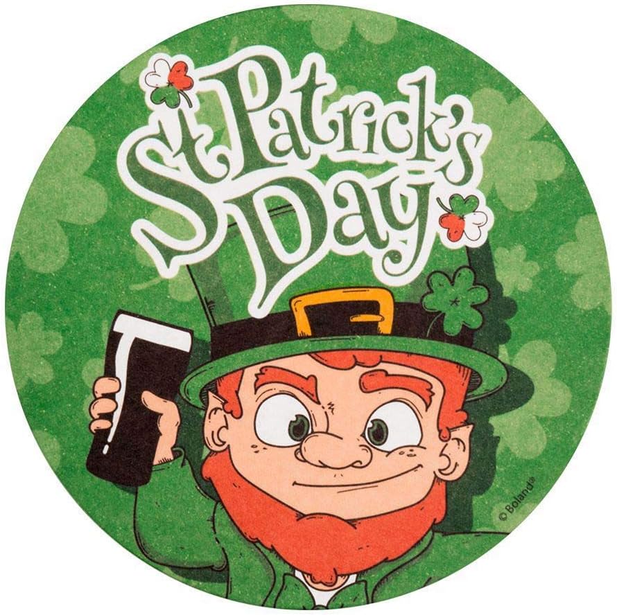 Boland 44905 - St Patrick's Day Beer Mats, Pack of 10, Diameter 10 cm, Cardboard Coasters for Glasses or Cups, Party Accessories, Theme Party