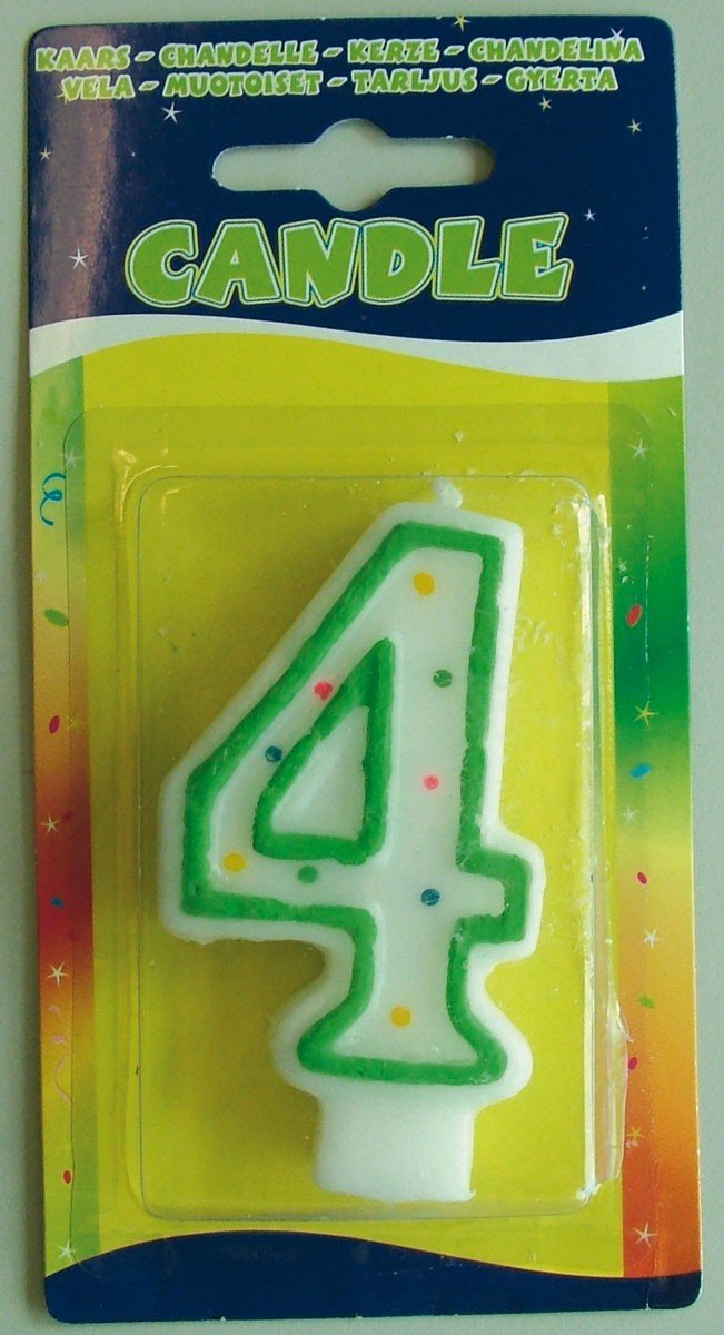 Folat 07784 Birthday Candle Number 4 with Colourful Dots, Multi Colors