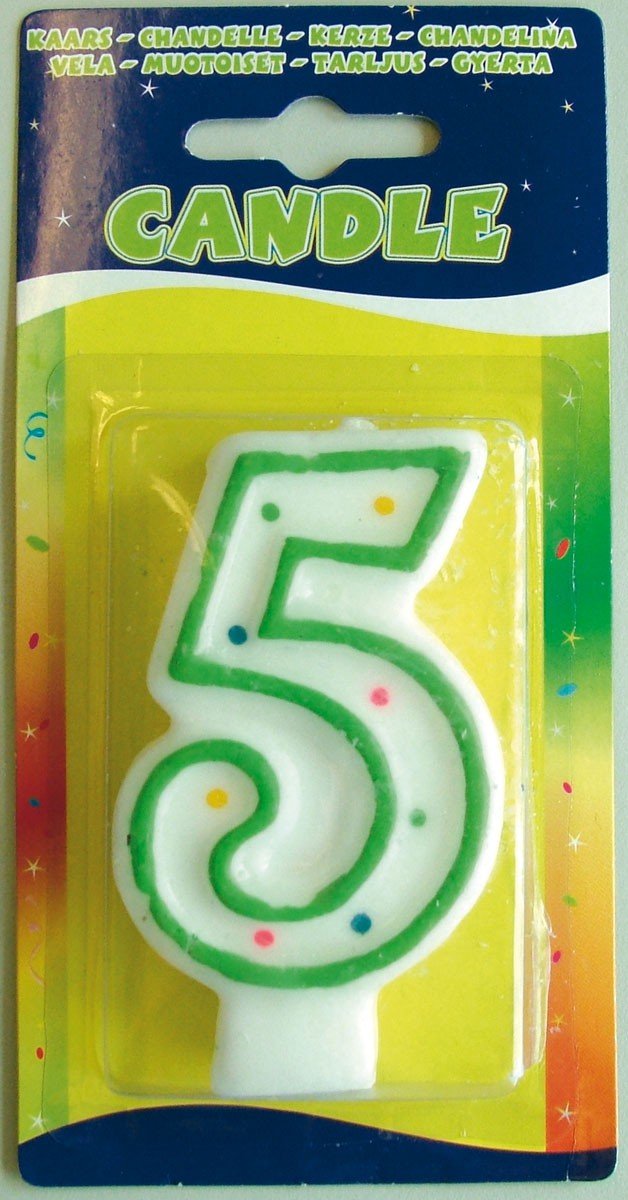 Folat 07785 Birthday Candle Number 5 with Colourful Dots, Multi Colors