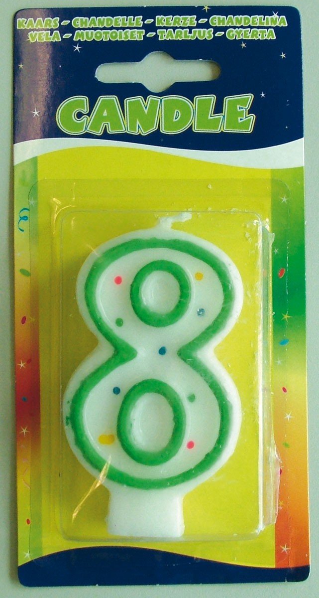 Folat 07788 Birthday Candle Number 8 with Colourful Dots, Multi Colors