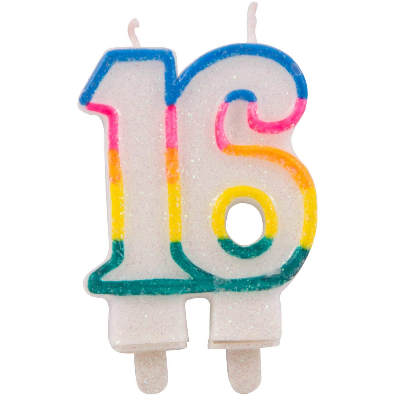 Folat 16th Birthday Glitter Candles with 2 Holders, Wax, Multi Colors