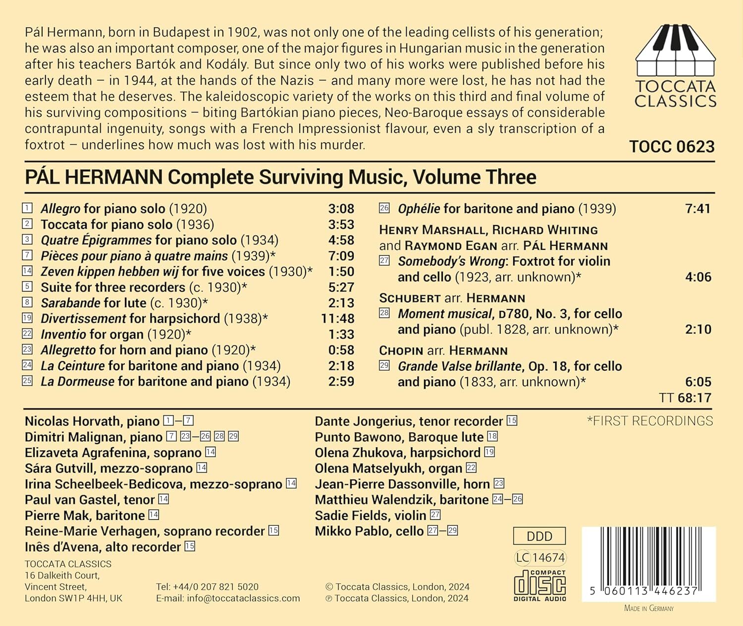 Pál Hermann: Complete Surviving Music: Chamber, Instrumental and Vocal Music - Volume 3
