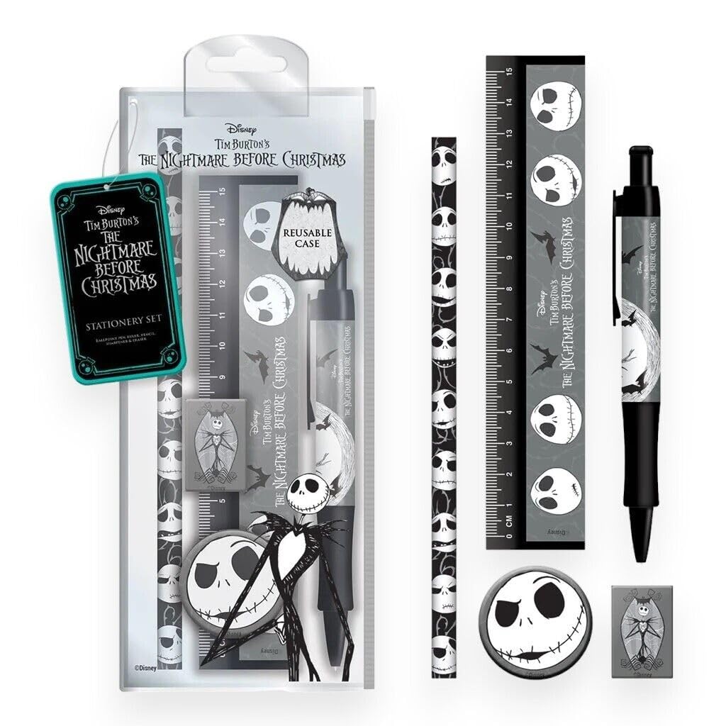 Original Disney Nightmare Before Christmas Gruseliges Schreibwaren-Set Stift Radiergummi Lineal