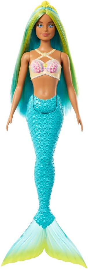 Barbie Mermaid Dolls with Fantasy Hair and Headband Accessories, Mermaid Toys with Shell-Inspired Bodices and Colorful Tails, HRR03
