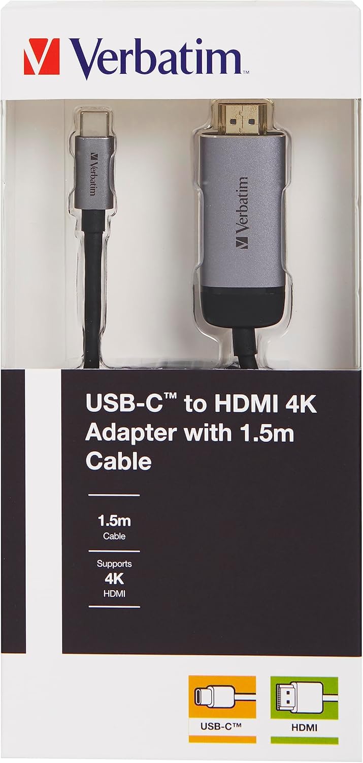 Verbatim USB-C to HDMI 4K Adapter for Laptops and MacBooks, Male-to-Male, 1.5m