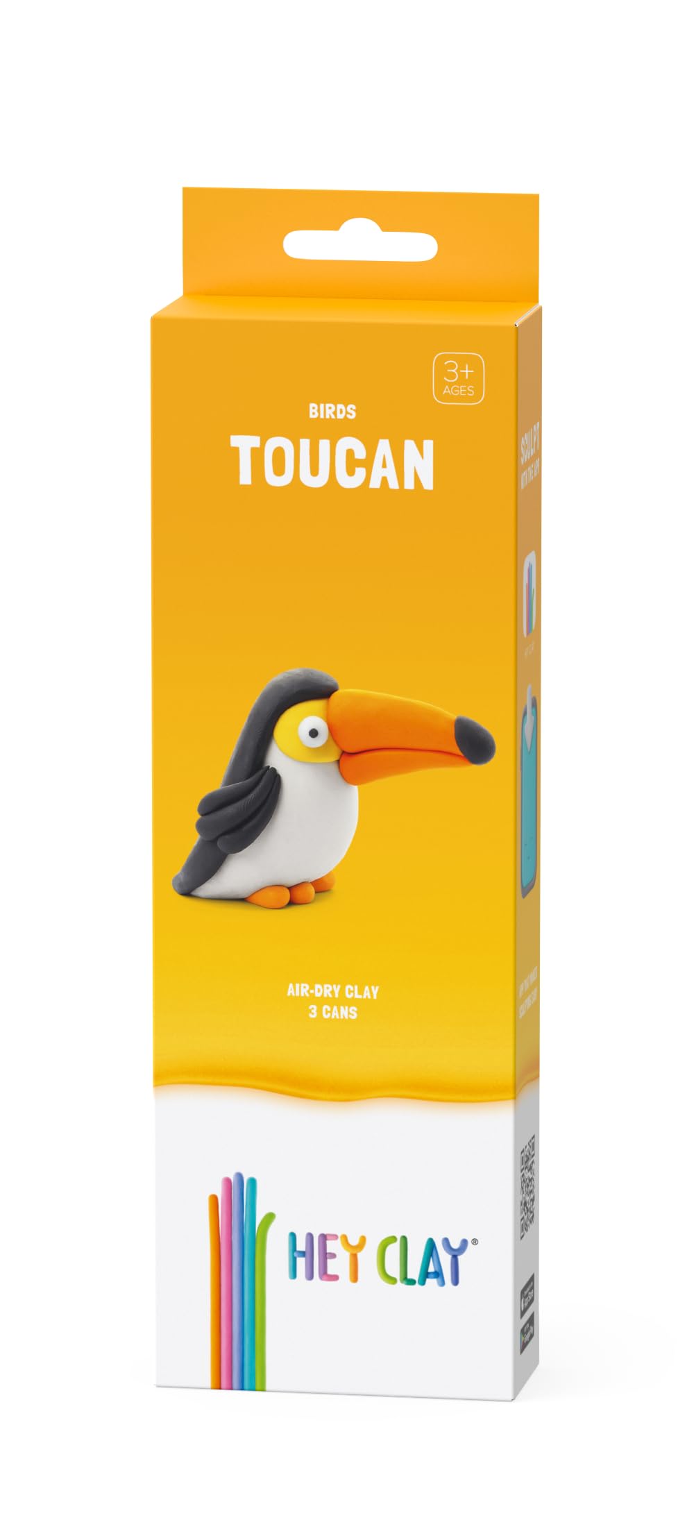 Hey Clay Birds - Claymate Toucan - Colorful Modeling Air Dry Clay for Kids - Air Dry Clay Kit 3 Cans with Fun Interactive App