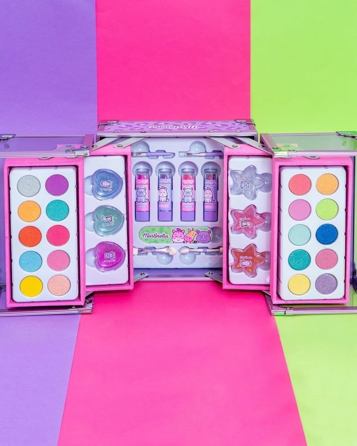 MARTINELIA My Best Friends Big Makeup Case make-upset voor kinderen met spiegel, oogschaduw en lipgloss, ideaal cadeau voor de verjaardag van meisjes, meerkleurig, 17,5/17/18 cm, Meerkleurig.,