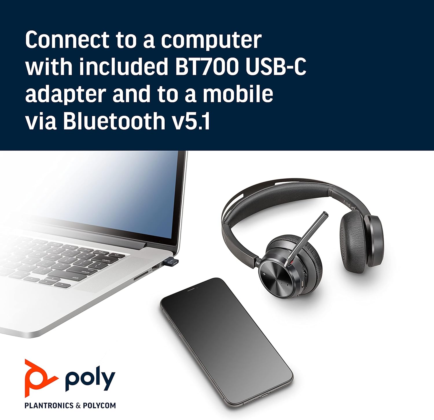 Poly - Voyager Focus 2 UC USB-C Headset (Plantronics) - Bluetooth Dual-Ear (Stereo) Headset with Boom Mic - USB-C PC/Mac Compatible - Active Noise Canceling - Works with Teams, Zoom & more