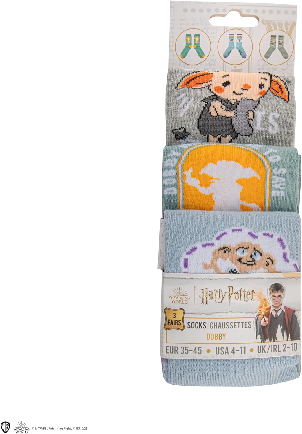 Cinereplicas Harry Potter – Set of 3 Pairs of Dobby Socks One Size – Official Licensed, Multicoloured, 35-45