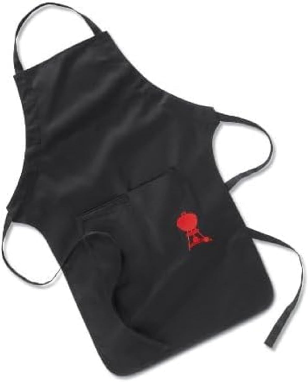 Weber Delantal para barbacoa, largo, con logo rojo de Weber Kettle, tamaño ajustable en el cuello, protege la ropa de las manchas, 100% algodón, lavable en lavadora - Negro (6474