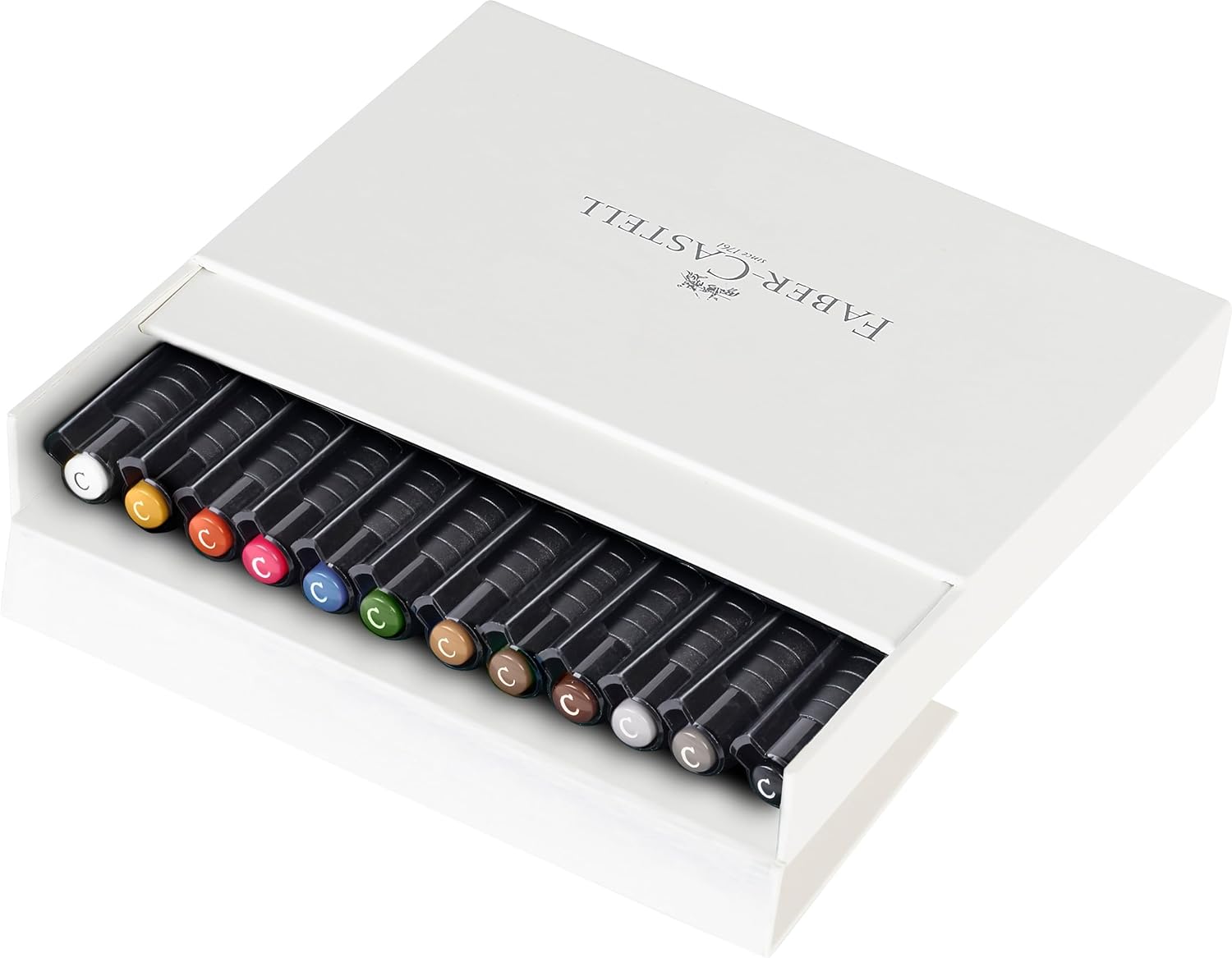 Faber-Castell Pitt Artist Pen Calligraphy Studio Box, Blue,Gold,White,Green,Grey,Pink,Black, 12 Count (Pack of 1)