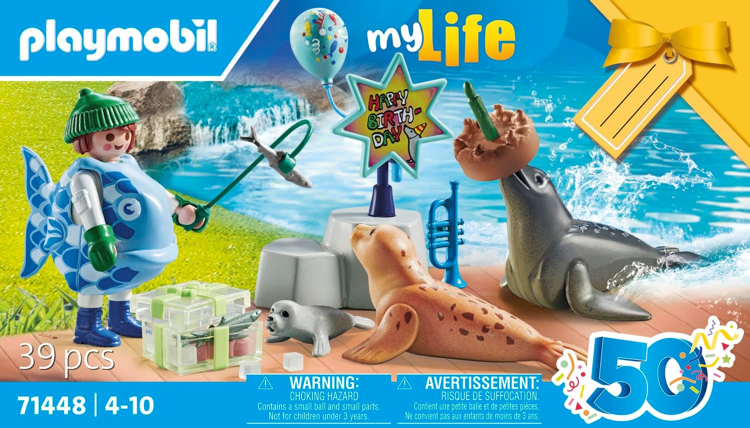 Playmobil 71448 My Life: Keeper with Animals, birthday party with two seals and a baby seal, fun imaginative role-play, artistic play sets suitable for children ages 4+