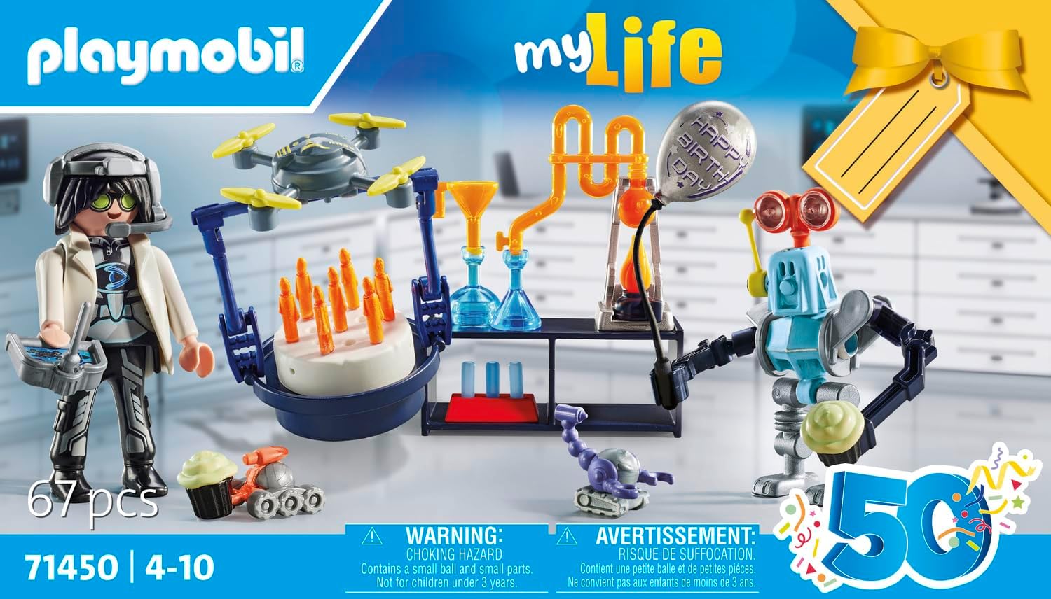 Playmobil 71450 My Life: Researchers with Robots, science-themed party in the lab, including a transport drone and robots, fun imaginative role-play, artistic play sets suitable for children ages 4+