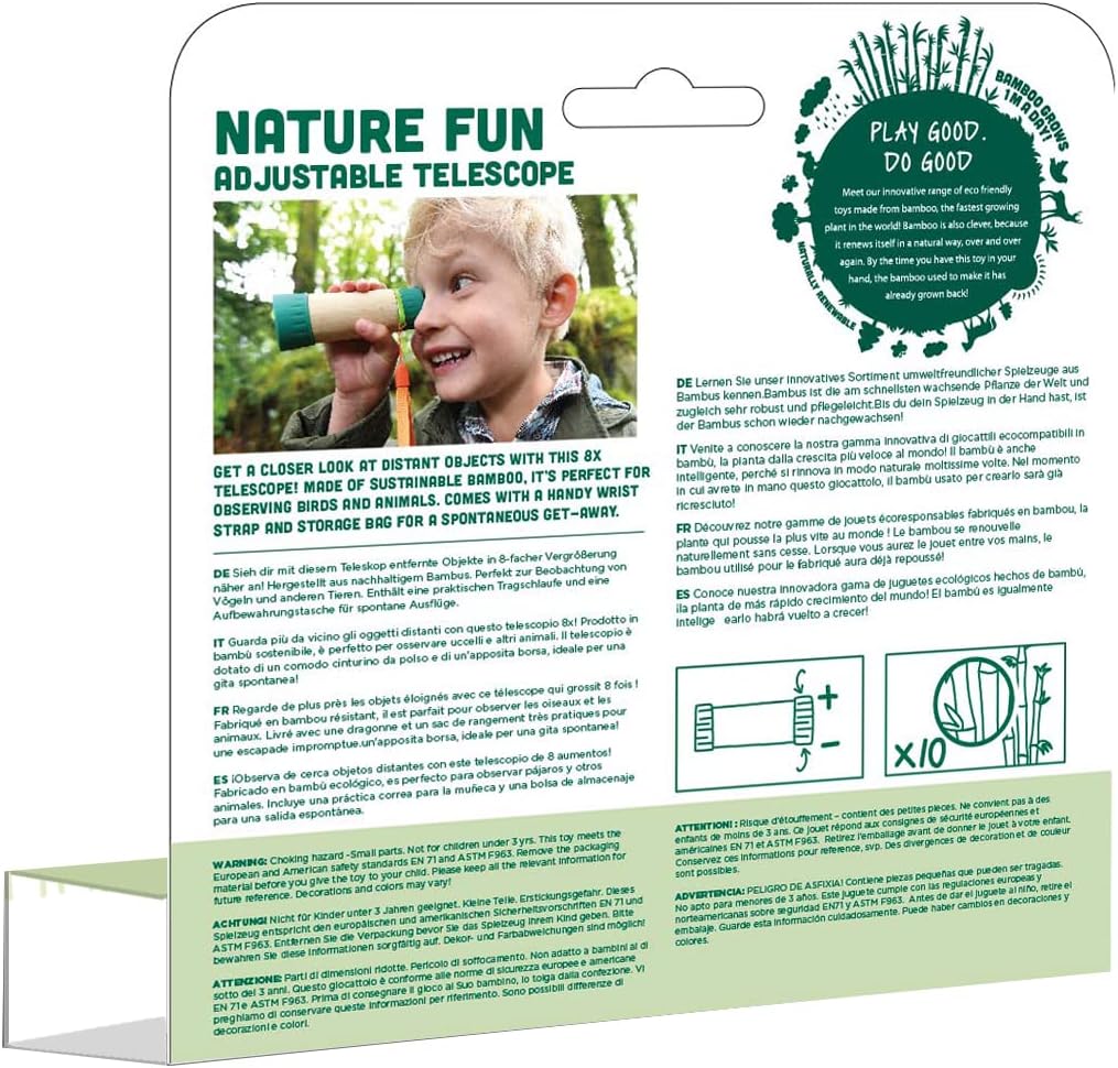 Childrens Telescope, Sustainable Toys, Hape Nature Fun Adjustable Telescope, 8x Zoom, Made From Bamboo. 3 years +