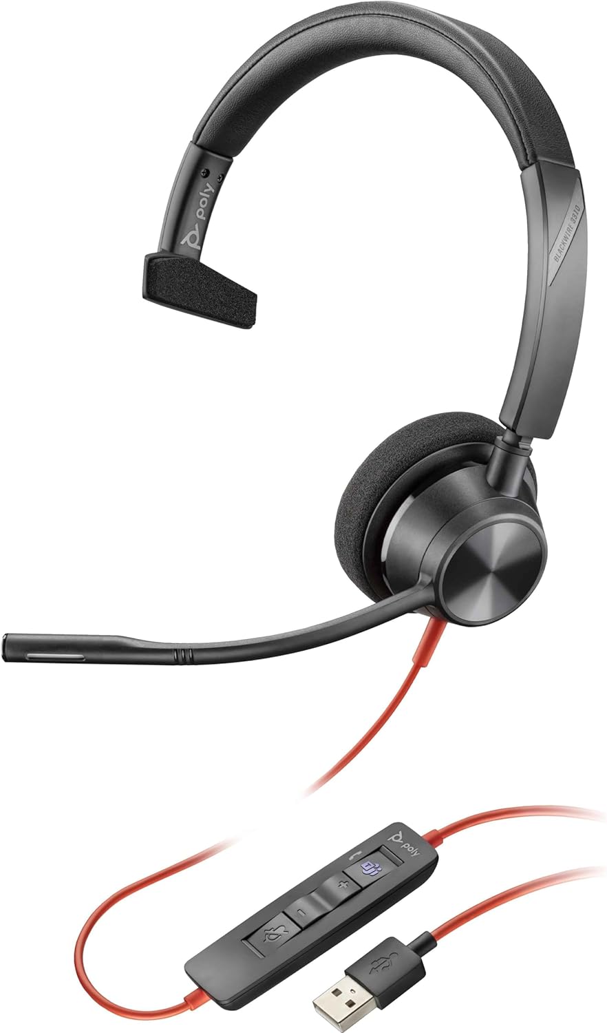 Plantronics - Blackwire 3310 - wired single ear headset (mono) with boom microphone - USB-A for connecting to your PC and/or Mac - works with teams (certified), zoom and more