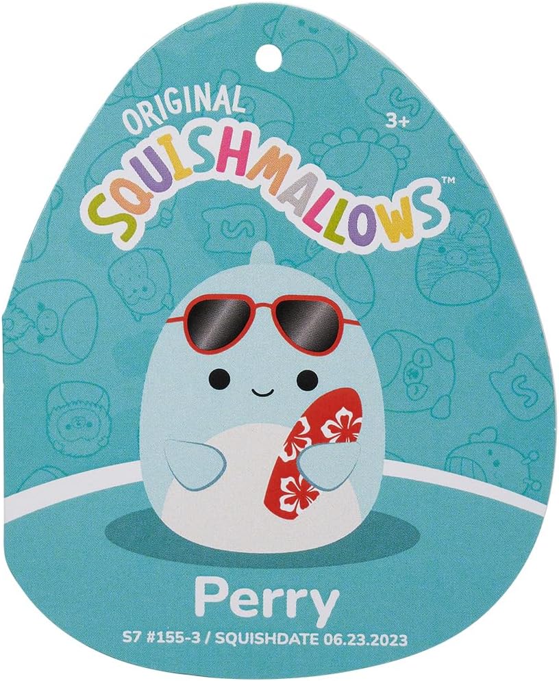 Squishmallows SQCR05372 7.5-Inch-Perry The Teal Dolphin with Sunglasses and Surfboard, Multicolour
