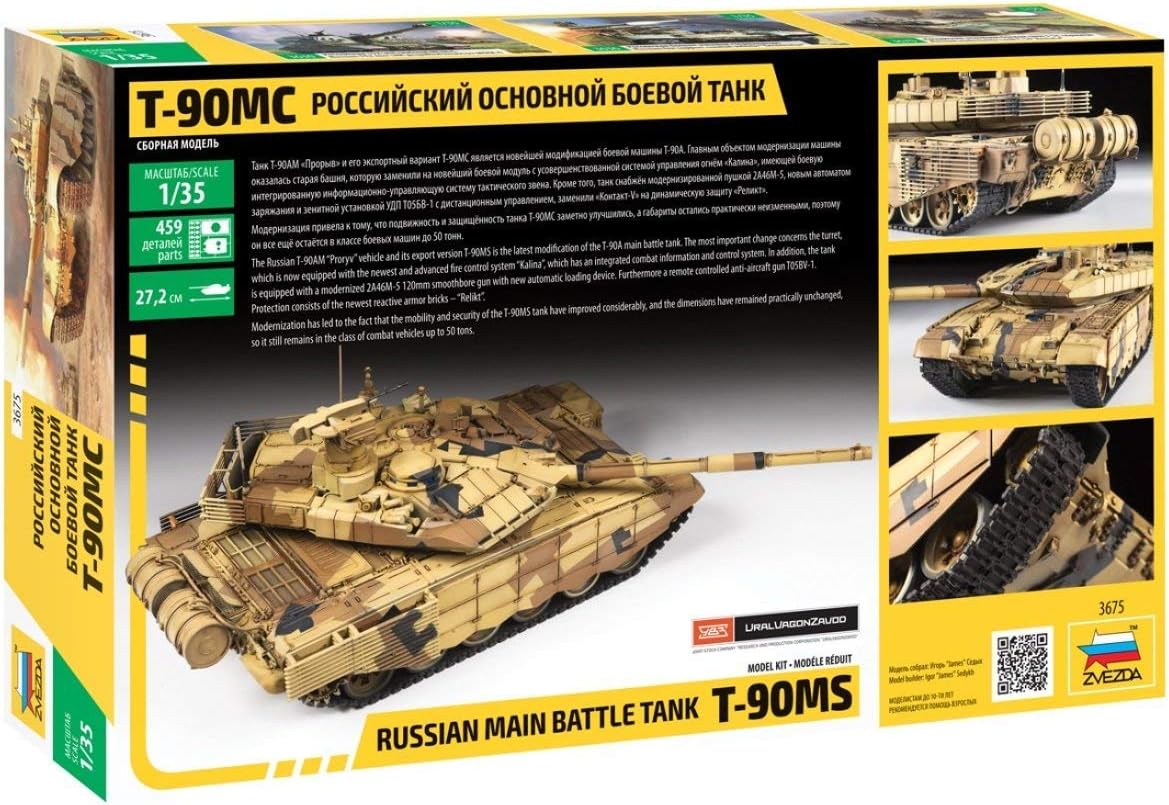 Zvezda- Batalla Principal 500783675-Tanque Main Ruso 1:35, maqueta, construcción de Modelos, aficiones, Manualidades, Kit de plástico, Color Plateado (3675