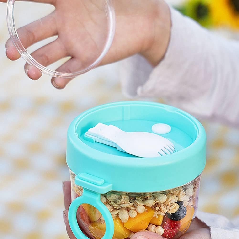 Herklotzn Overnight Oat Container mit Deckel und Löffel 2 Stück, 20Oz Tragbare Kunststoff Joghurt Töpfe, Auslaufsichere Dessertbecher Weiß