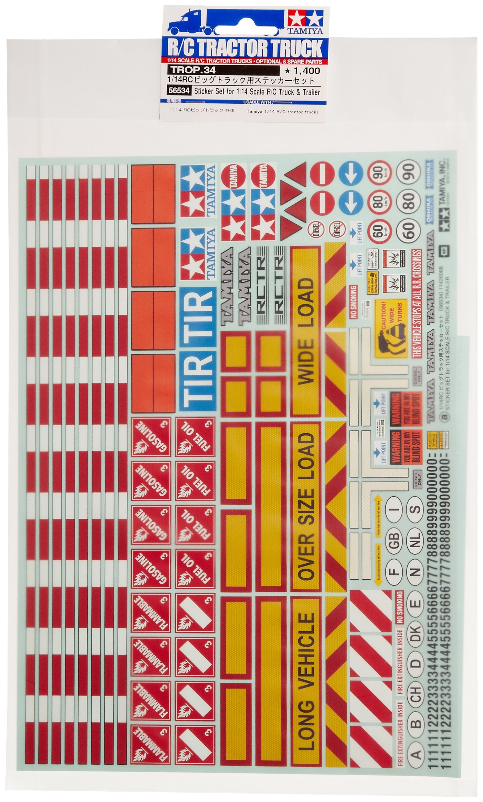 TAMIYA 300056534 56534 Bubble 1:14 Warning Truck/Trailer Decor, Letter Print, Not specified