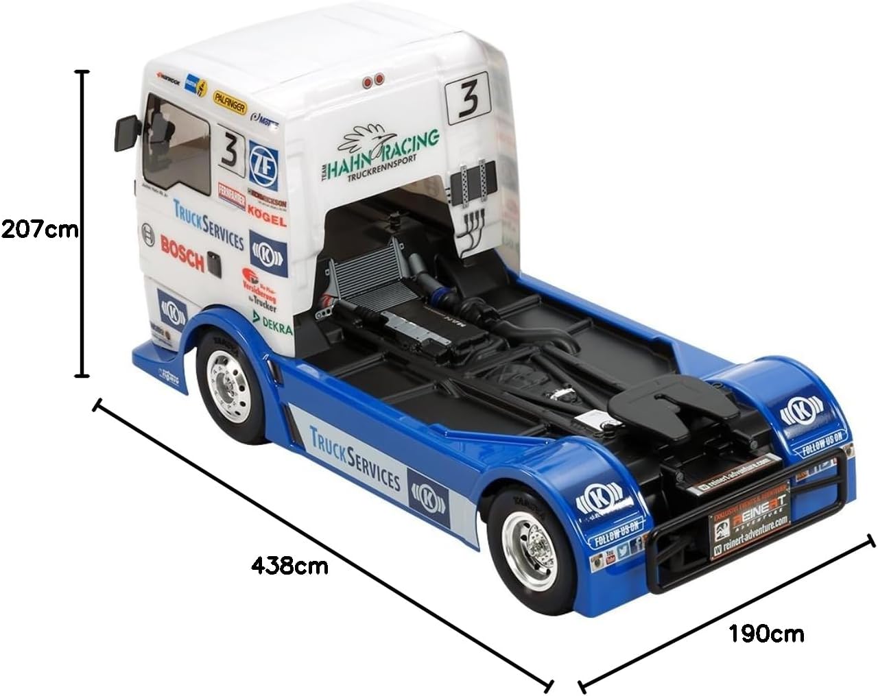 TAMIYA TAM58632 58632 MAN 58632-1:14 RC Team Hahn Racing TGS TT-01E, Remote Controlled car/Vehicle, Model Building, kit, Unvarnished RaceTruck MAN (Team Hahn Racing)