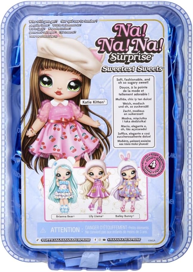Na! Na! Na! Surprise Sweetest Sweets - Brianna Bear - Muñeca de Moda Suave de 19 cm - Muñeca Posable Inspirada en una Osa con Zapatos y Cepillo - Embalaje Misterioso y Sorpresa de Confeti - para +5