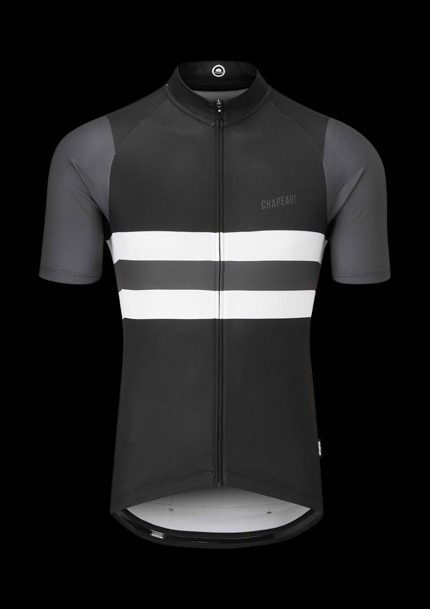 Chapeau! Mens Tempo Jersey Block Stripe Black/Carbon Grey Medium