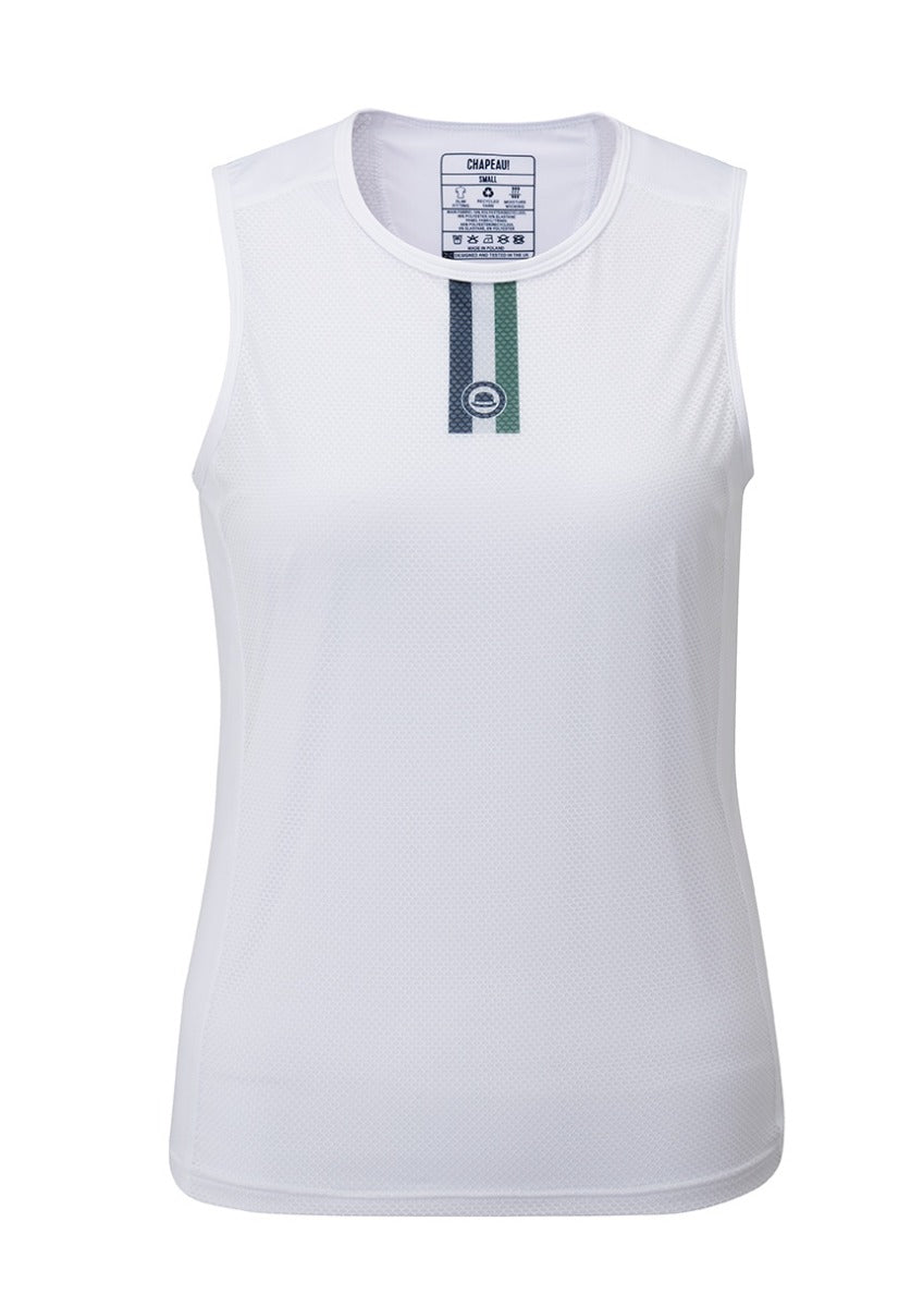Chapeau! Ladies Mesh SL Base Layer Recycled Fabric Neck Stripe White Large