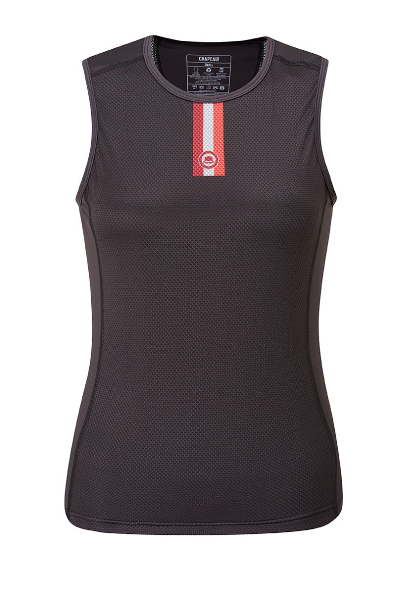 Chapeau! Ladies Mesh SL Base Layer Recycled Fabric Neck Stripe Black Medium