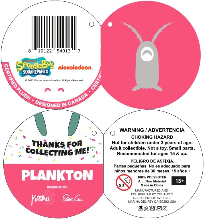 Youtooz Plankton Sitting Plush 9" Inch, Spongebob Official Licensed Plankton Stuffed Plushie, Plankton The Chum Bucket from Spongebob Squarepants