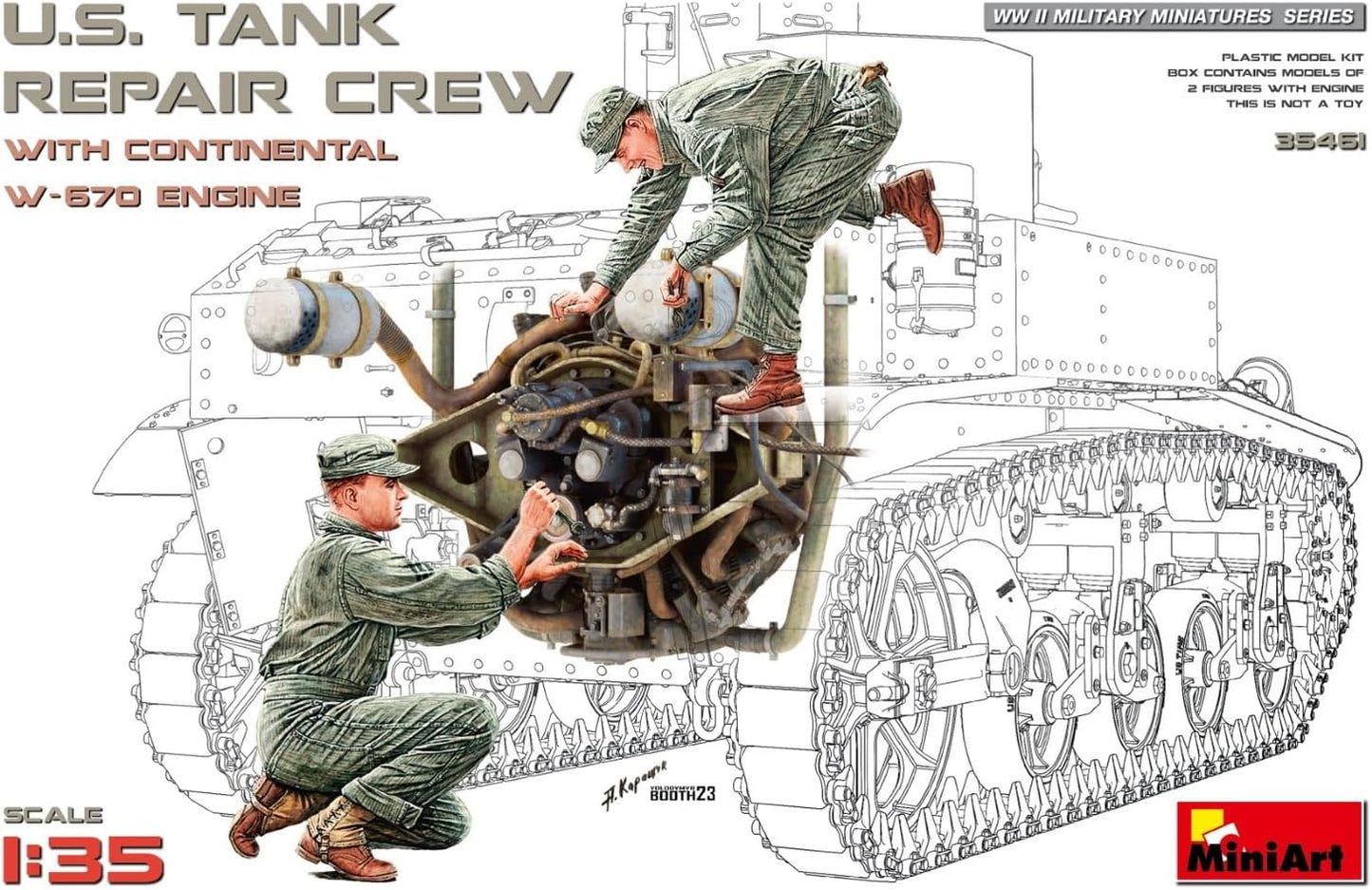 Mini Art 35461 1:35 US Panzer Rep. Crew m. W670 Motor - originalgetreue Nachbildung, Modellbau, Plastik Bausatz, Basteln, Hobby, Kleben, Modellbausatz, Zusammenbauen, unlackiert