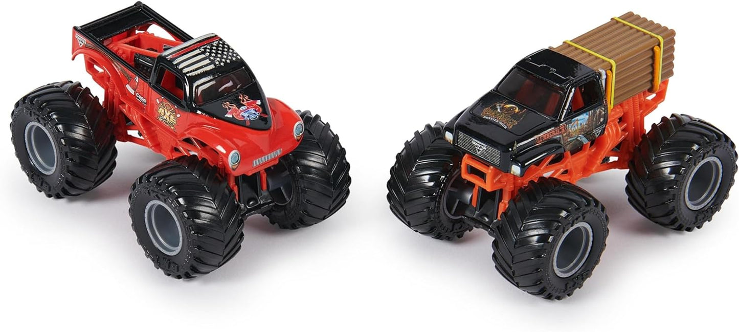 Monster Jam - Original Zweier-Pack mit authentischen Monster Trucks im Maßstab 1:64, krasse Stunt-Action ab 3 Jahren (Sortierung mit verschiedenen Designs, Zufallsauswahl