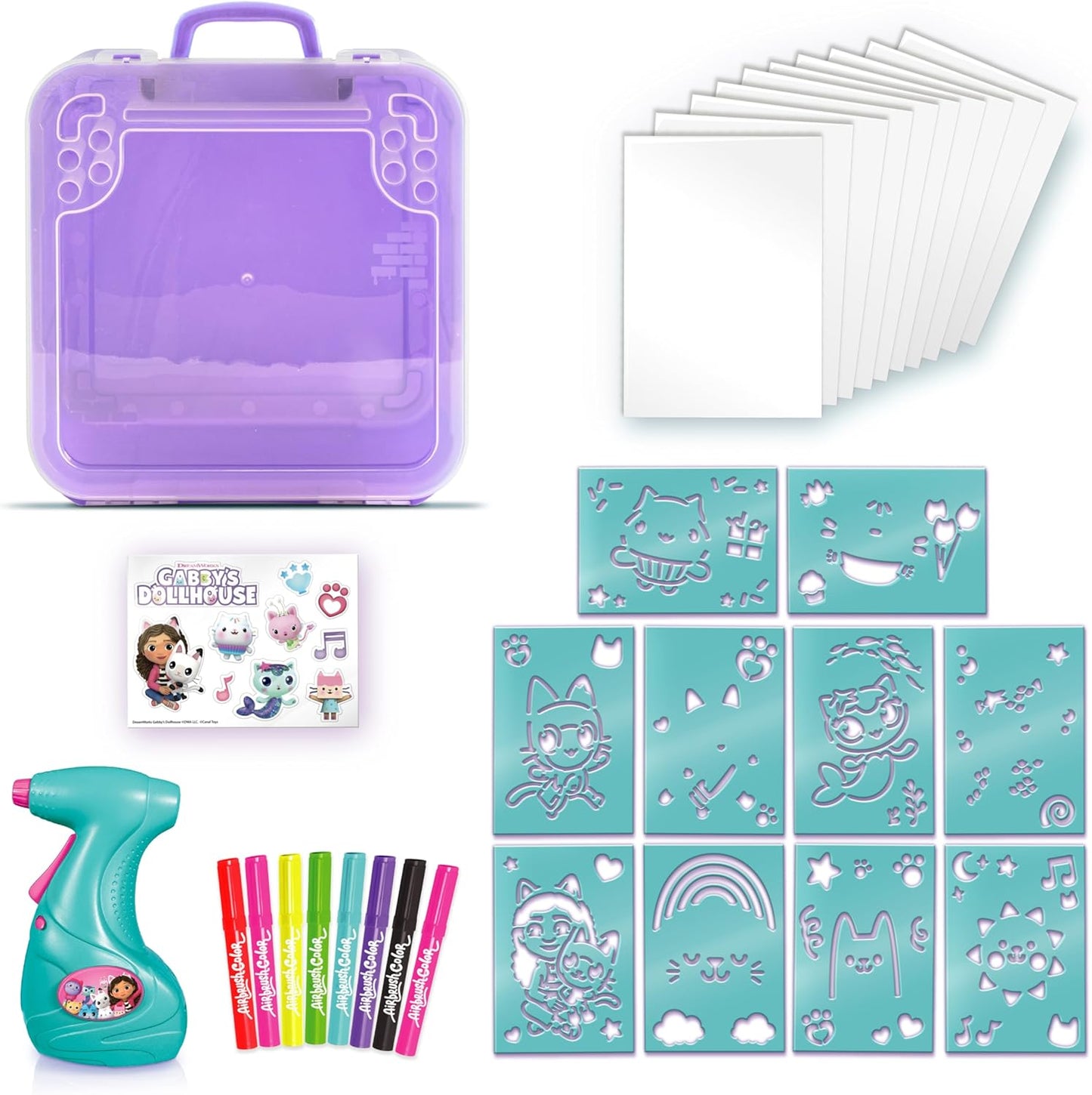 Canal Toys 110241 La Casa Muñecas Gabby-Maletín de actividades con Spray electrónico, plantillas y rotuladores Dollhouse-Activity Case with Electronic, Stencils and Markers, Violet