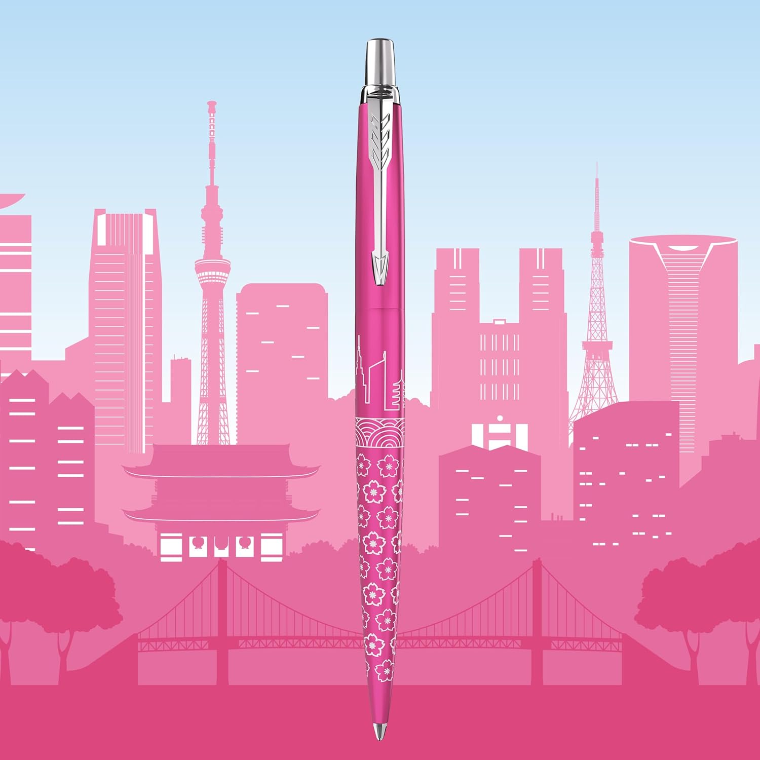 PARKER Jotter Bolígrafo | Edición Especial | Tokyo Rosa con detalles cromados | Tinta Azul | Estuche de Regalo