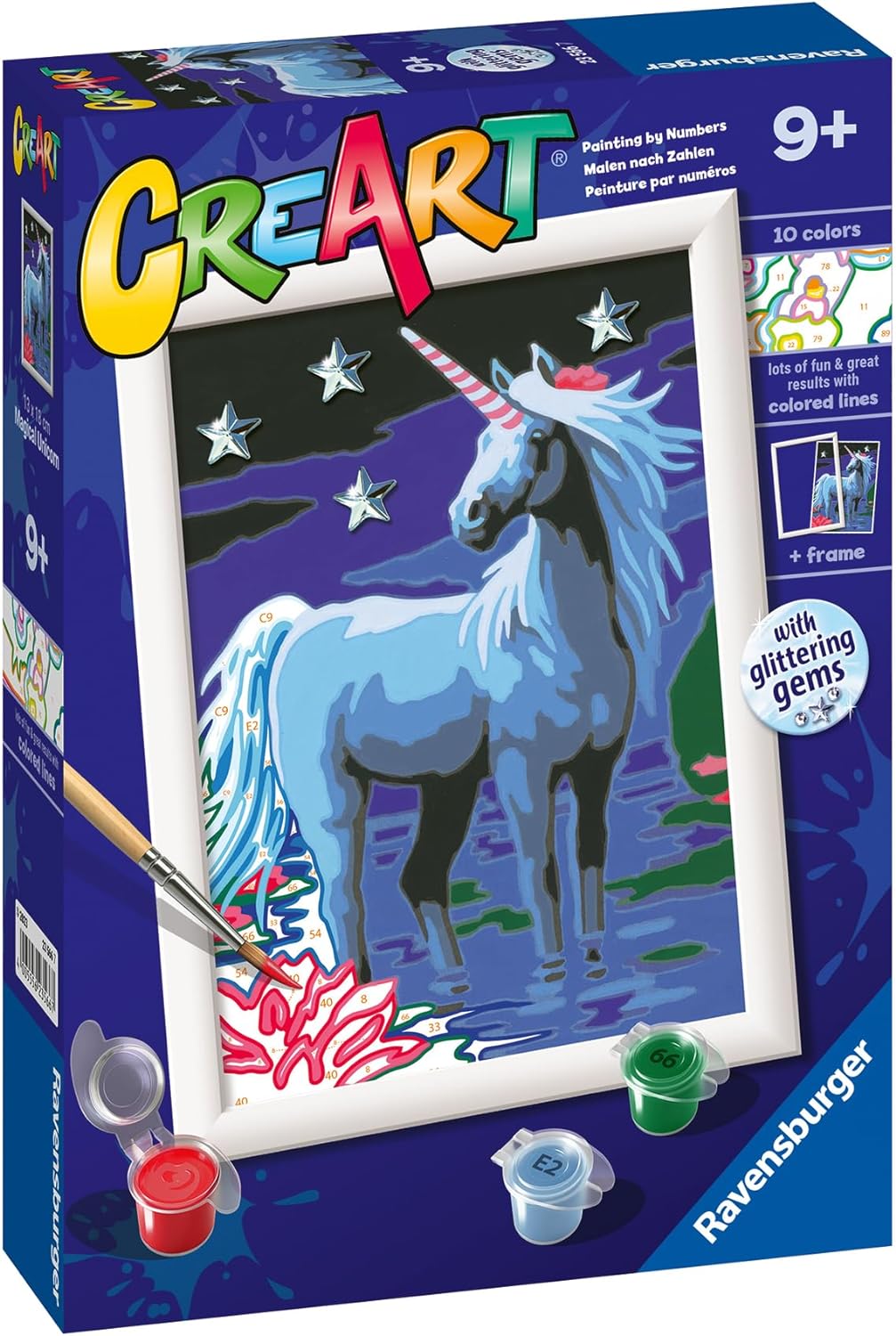 Ravensburger - CreArt Series E Classic : Magic Unicorn, Paint by Number Kit, Contains a Pre-Printed Board, a Brush, Colors and Accessories, Creative Game for Boys and Girls 9+ Years