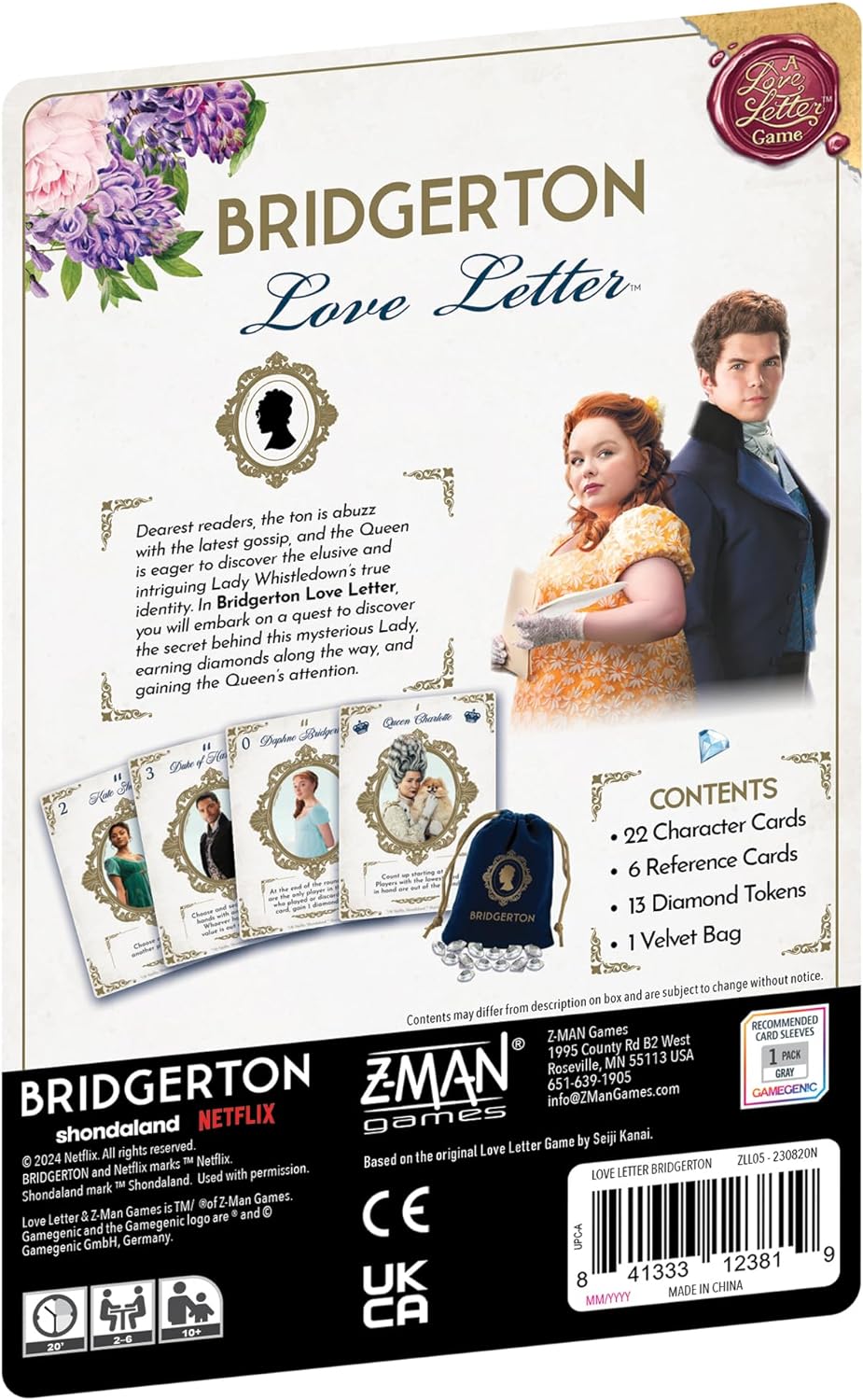Z Man Games | Love Letter - Bridgerton | Family Card Game | Ages 10+ | 2-6 Players | 20+ Minutes Playing Time