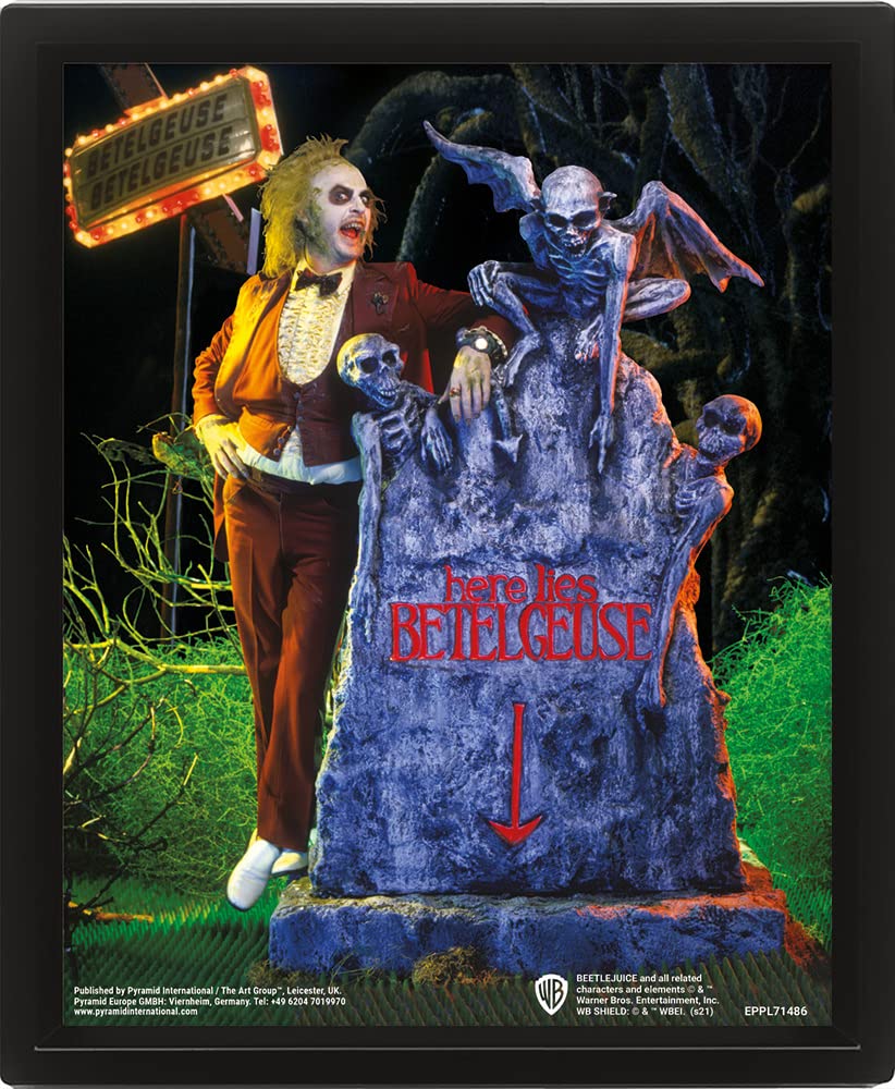 Pyramid International Beetlejuice 3D Lenticular Poster (Graveyard Design) 25cm x 20cm x 1.3cm Framed Wall Art and 3D Wall Art Picture in Picture Frame - Official Beetlejuice Merchandise
