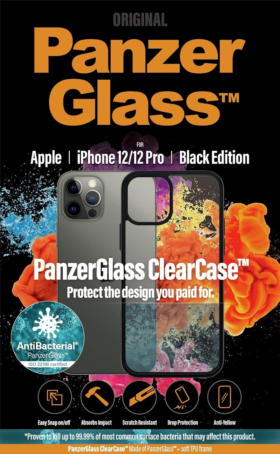 PanzerGlass Clear protective case with black edge for Apple iPhone 12 and for Apple iPhone 12 Pro