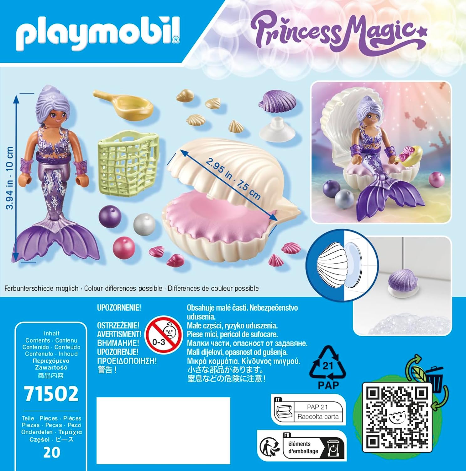 PLAYMOBIL Princess Magic 71502 Meerjungfrau mit Perlmuschel, inklusive Muschelschatulle und Dekomuschel zum Befestigen auf glatten Flächen, Zauberhaftes Spielzeug für Kinder ab 4 Jahren