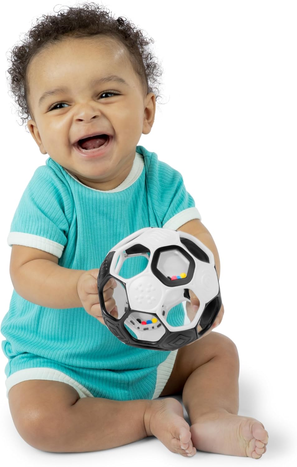 Bright Starts Oball Grippin' Goals Rattle Football Baby Ball - Black & White, Easy-Grasp Toy for Newborn and Up